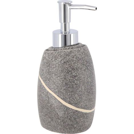 Distributeur a savon arrondi polyresine effet pierre 240 ml - gris - (1/2)