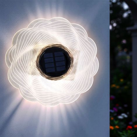LED Solar Wandlampe Blume transparent - 18 cm - Deko Gartenstecker warm weiß