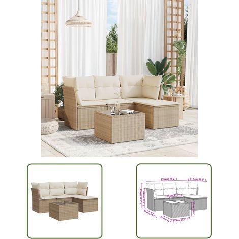 The Living Store 5-tlg. Garten-Sofagarnitur mit Kissen Beige Poly Rattan - Gartensorte - Gartenmöbelset - PE-Rattan Möbel - Outdoor Sofa - Lounge Set (1/3)