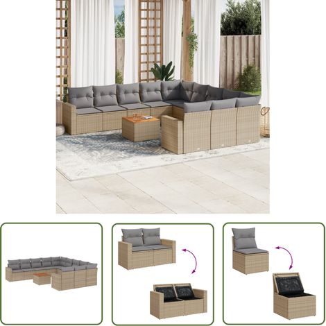 VidaXL - Salon de jardin - résine tressée beige - 12 pcs - extérieur (1/5)