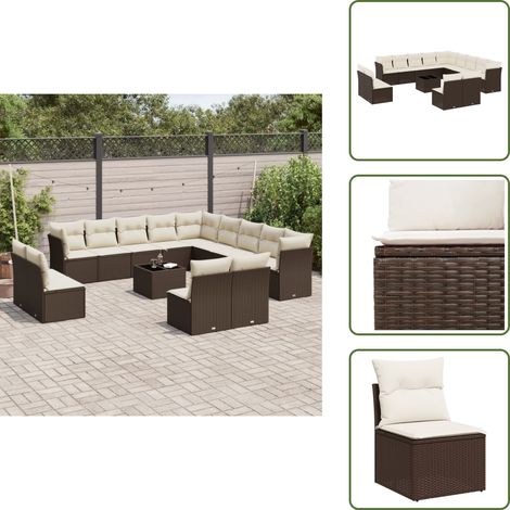 The Living Store 14-tlg. Garten-Sofagarnitur mit Kissen Braun Poly Rattan - Gartentisch (1/5)