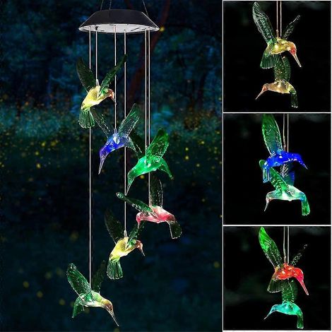 Carillon éolien solaire colibri pour l'extérieur/l'intérieur (cadeaux/cadeaux d'anniversaire pour maman/grand-mère), décoration extérieure, décoration de jardin, carillon éolien commémoratif (1/4)
