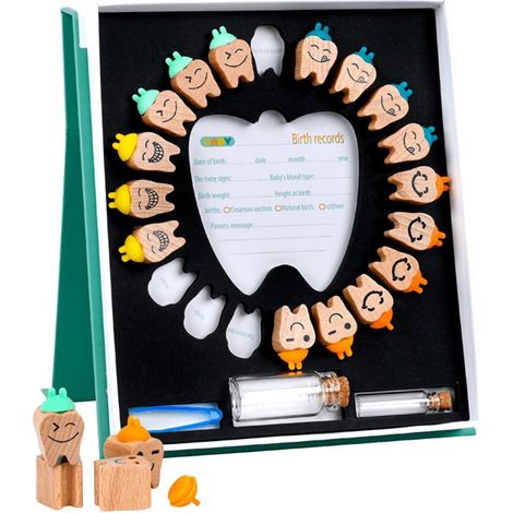 Boîte en bois pour dents de lait bébé, coffret souvenir avec pince, rangement pour dents de lait d'enfant (1/5)