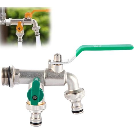Robinet de jardin universel à double sortie en acier inoxydable, distributeur de tuyau de 1,27 cm, 1,9 cm, kit de robinet extérieur en laiton à double sortie pour jardin, maison et industrie (vert, 3 (1/5)