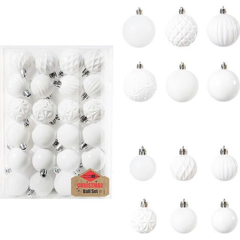 48-teiliges Set bruchsicherer Kunststoff-Weihnachtskugeln zum Aufhängen, weiß, für Zuhause und den Weihnachtsbaum. (1/5)