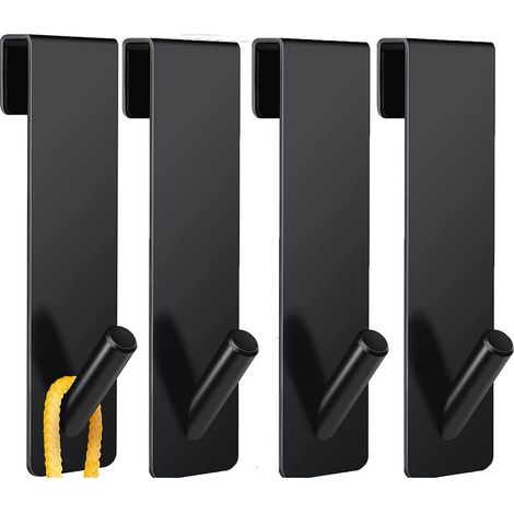 4 ganchos para puerta de ducha, ganchos de acero inoxidable para colgar toallas, no requieren perforación para puertas de ducha sin marco para baño (17 cm, negro) (1/5)