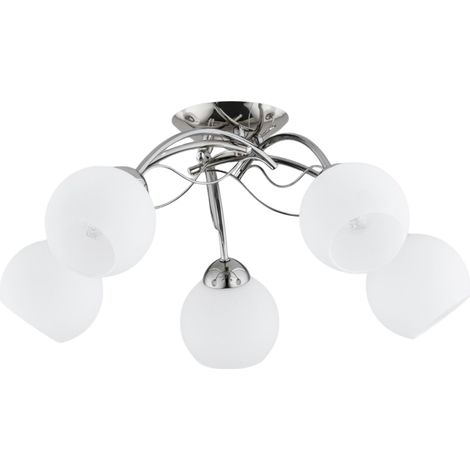 Alfa DALLEN Chrome 5-Light Ceiling Lamp with White Glass Shades, Modern Decorative Flush Mount for Living Room/Bedroom, 5xE27 Max 15W, IP20, 54cm, H22cm