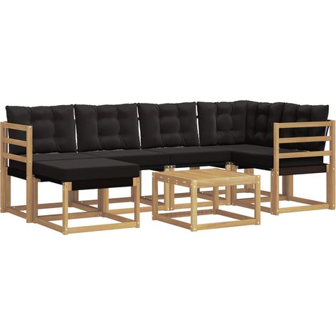 Outdoor Sofa Set with Cushion 7 pcs White and Black vidaXL