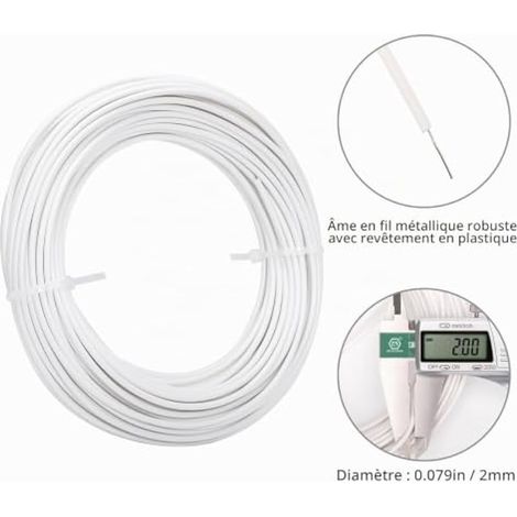 Fil de fer laminé 2 mm x 20 m, fil de ligature pour arbres, attache torsadée pour plantes, fil de jardin pour tuteurage d'arbres et de plantes, blanc (1/4)