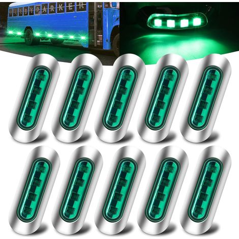 10PCS Feux de Gabarit Verd, Feu de Gabarit Remorque LED DC 12V-24V Indicateur de Position Étanche avec Lunette Chromée pour Camion Remorque Bus Caravan Bateau Deck Courtoisie (1/5)