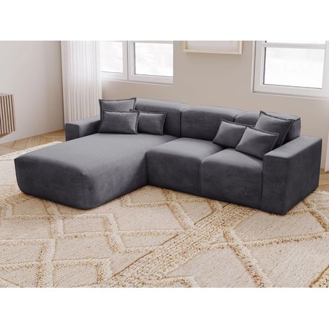 Canapé D'angle Méridienne Gauche Leni Tissu Tressé Gris Foncé (1/5)