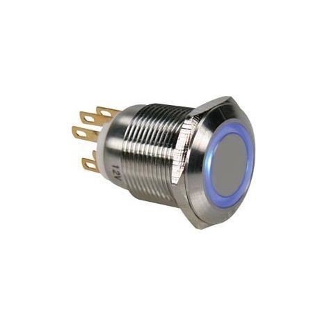 Bouton-poussoir en acier inoxydable spdt 1no 1nc - anneau bleu - 19mm