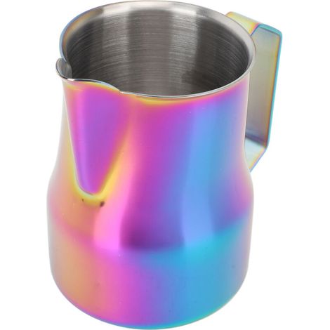 Jarra de leche profesional de 450 ml, vaso espumador de acero inoxidable con boquilla antigoteo, herramienta visualmente atractiva, versátil para espumar agua (colorida) (1/5)
