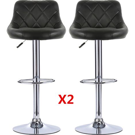 Juego de 2 taburetes de bar fáciles de limpiar con asiento bien acolchado, silla de bar de cuero artificial Cuero artificial negro (1/4)