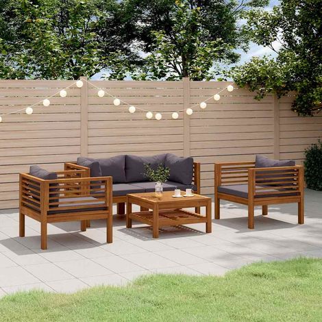 vidaXL Muebles de jardín 5 pzas cojines madera maciza de acacia (1/5)