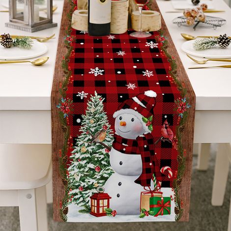 10 Drapeau de table, motif Noël, coton et chanvre, lavable en machine, pour repas de famille (1/5)
