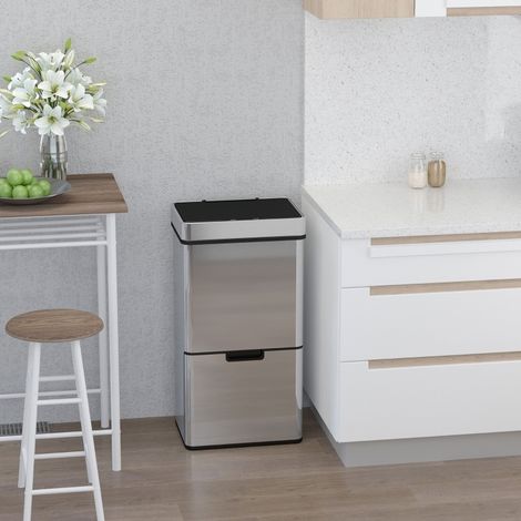 Sensor-Mülleimer 72 L aus Edelstahl und ABS, Silber, 42 x 30 x 81 cm (1/5)