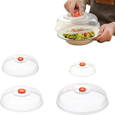 4 Pièces Anti Éclaboussures Micro Ondes,Couvercle pour Micro Ondes avec Poignée,Transparent Cloche Micro-Onde Sans BPA,Convient pour Réchauffer les Aliments avec Bouton de Ventilation (1/5)
