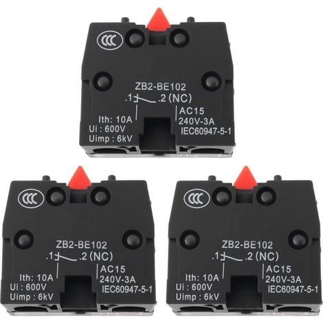Lot de 3 interrupteurs à bouton-poussoir avec réarmement automatique ZB2-BE102, contacts normalement fermés