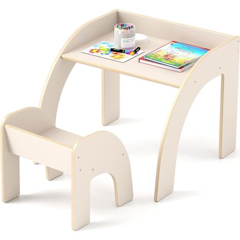 GOPLUS Table Enfant avec Chaise, Bureau Enfant en Bois avec Chaise Ergonomique, Plateau Large, Petit Table d'Activités pour Manger, Dessiner, Lire, Meuble de Chambre d'enfant (Blanc) (1/5)