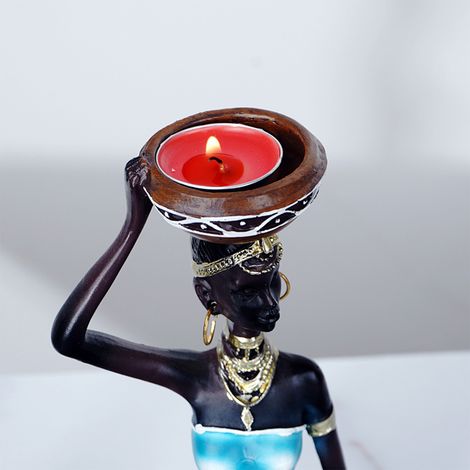 Stück Vintage-Kerzenhalter in Form afrikanischer Frauenstatuen aus Kunstharz, passend für Kerzen bis zu 3,5 cm Durchmesser (1/5)