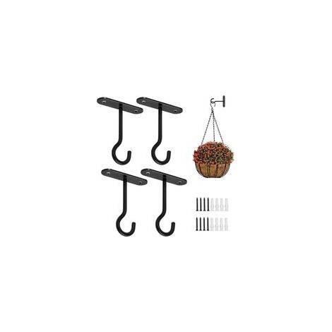 Lot de 4 supports muraux de 10 cm pour suspension de fleurs, support pour plantes suspendues, supports pour plantes suspendues, crochets muraux pour plantes domestiques (noir)