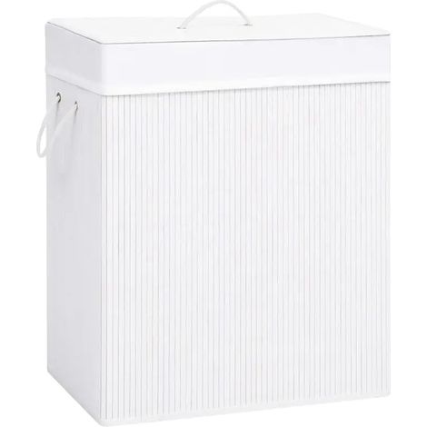 Panier à linge en bambou, design écologique, double compartiment, Blanc (1/2)