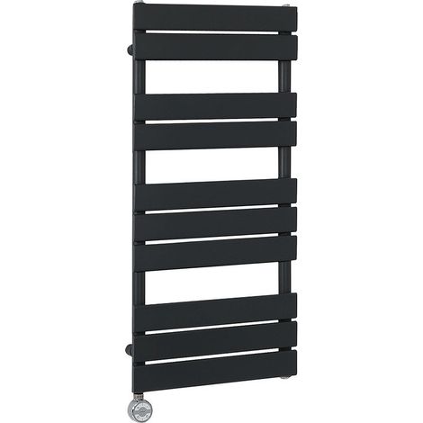 Milano Lustro Electric Black Flat Panel Heated Towel Rail Radiator with Thermostatic Heating Element - 975mm x 450mm (1/4)