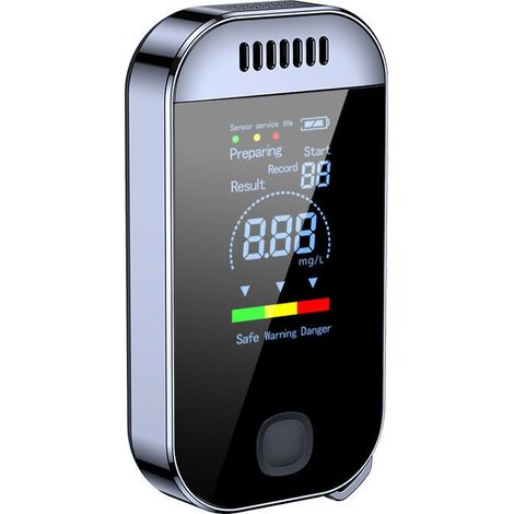 Testeur d'alcool avec affichage numérique LED couleur et charge USB pour usage personnel Capteur semi-conducteur avec alarme Noir (1/5)