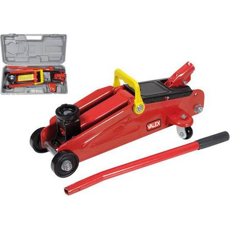Valex Cric Idraulico a Carrello 2T Rosso - Portata 2000 kg, Valigetta Inclusa