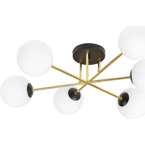 Lampada a Soffitto Magnum, Acciaio verniciato a polvere, Vetro, Nero, Oro, Bianco, 75x26x75 cm
