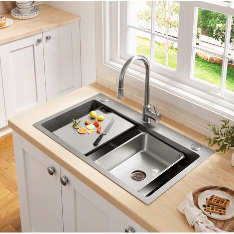 Fregadero de cocina empotrable 75 x 45 cm en inox PVD con tabla de cortar HAVRYA (1/5)
