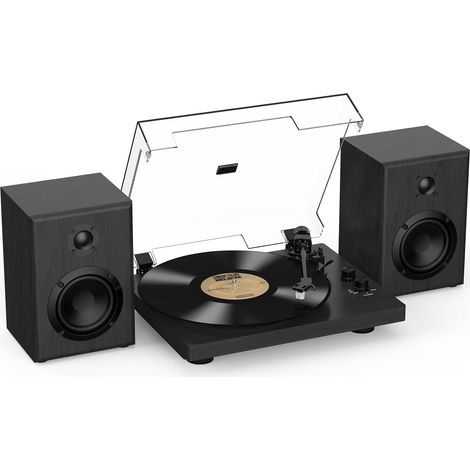 Platine Vinyle, Tourne Disque Système HiFi, entrée/Sortie Bluetooth, 33/45 Tours/Minute, Compatible vinyles 7/10/12 Pouces, Son Hi-FI pour Les Amateurs de vinyles, Noir (1/5)