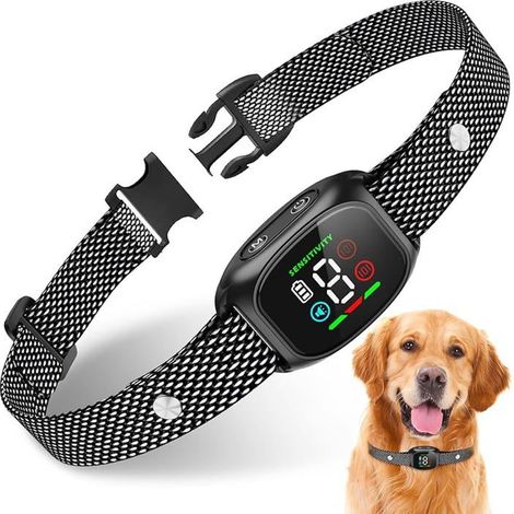 Anti-Bark-Halsband - 4 Korrekturmodi, 8 Empfindlichkeitsstufen, IP67 wasserdicht, automatische Erkennung (Schwarz)