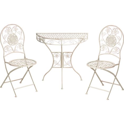 Conjunto de balcón jardín exterior metal estilo vintage motivo floral estructura de hierro beige claro Yaviza (1/5)