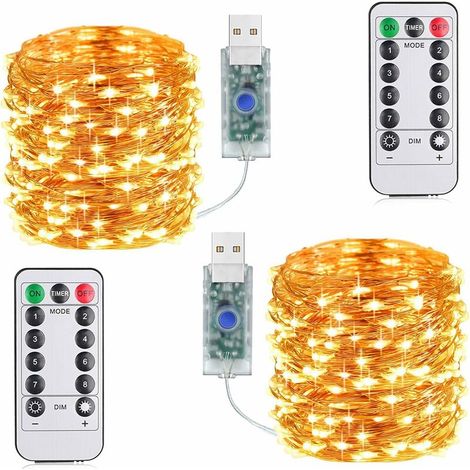 Extra long 33 feet 100 LED copper wire light string light fairy light string 8 modes LED light string USB power supply remote control wedding party home Christmas decoration (warm white) (1/5)