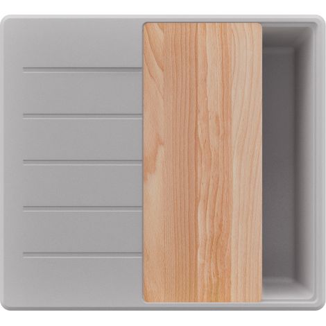 PRIMAGRAN Evier Cuisine en Granit 55x50cm,Lavabo 1 bac + Kit de Vidage + Planche à Découper, Évier à Encastrer au meuble 40cm - Copenhague, Gris (1/5)