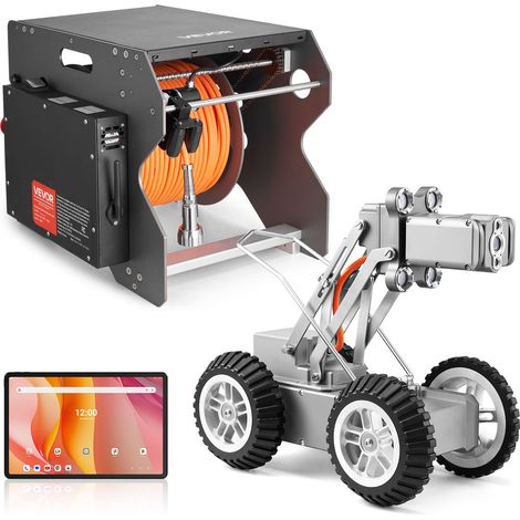 VEVOR Robot de Inspección de Tuberías de Alcantarillado, 60 m, Cámara Frontal y Trasera de 2 MP y Tableta Táctil, la de Plomería IP68 con Luces y Contador de Distancia para Tuberías Industriales