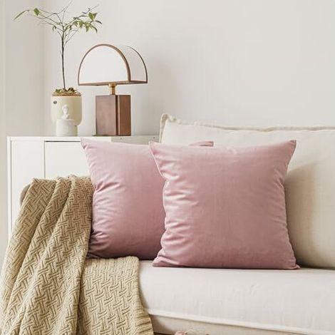 Dekorative Samtkissenbezüge (56 x 56 cm), 2er-Pack, Grau-Rosa – Geeignet für Sofas, Schlafzimmer, Wohnzimmer und Außenbereich – Kompatibel mit Kissenfüllungen der Größe 56 x 56 cm