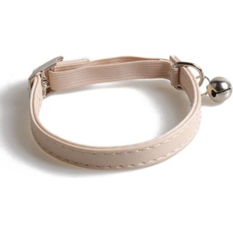 Collier Chat - Collier Anti-Étranglement Ajustable en Nylon Réfléchissant avec Cloche - Pour Chat et Petit Chien - Beige - Taille Unique
