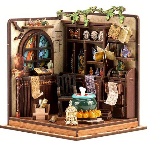 DIY-3D-Buchecken-Set, dekoratives Schreibtischmodell, Holzpuzzle im Landhausstil (1/5)