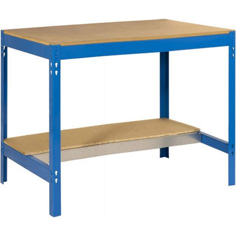 SimonRack Banco da Lavoro da Officina, Portata 400 kg, 842x910x610 mm, Tavolo da Lavoro, Blu/Legno – Bt-0