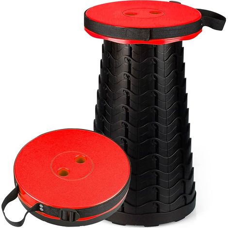 Auspicious Tabouret Pliant Portable - Tabouret de Camping Rétractable, Petit Tabouret Télescopique pour La Pêche/BBQ/Intérieur/Activités Plein air, Hauteur Réglable(Rouge) (1/5)