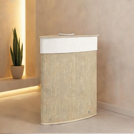 Corbeille à linge d'angle 55 L bambou tressé sac intérieur (1/5)