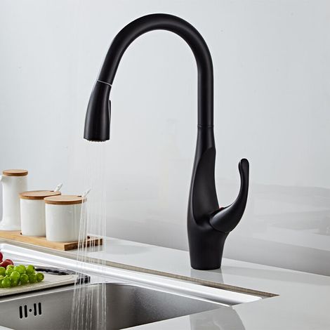 Kitchen Faucet with Pull Out Spray High Arc Kitchen Mixer Tap 304 Stainless Steel Sink Mixer Tap,Matte Black,SHUNLI (1/5)