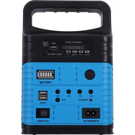 Générateur solaire portable SDM 3790 10W avec panneau solaire, lampe de secours, fonction MP3, système de production d'énergie, UE 250V, bleu (1/5)