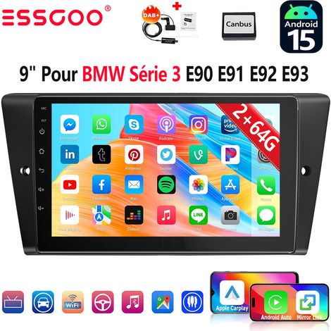 Autoradio 9 pouces Android 15 32/64 Go pour BMW Série 3 E90/E91/E92/E93 avec Apple CarPlay, RDS, GPS et Wi-Fi - 2+64G DAB+ (1/5)
