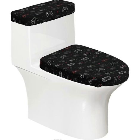 Ensemble housses toilette motif jeu‑vidéo rétro (4 pièces), souple extensible, compatible siège standard‑allongé (1/5)