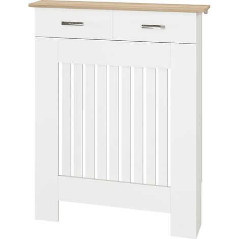HOMCOM Copricalorifero a Doghe con Cassetto in Legno 78x19x97 cm Bianco