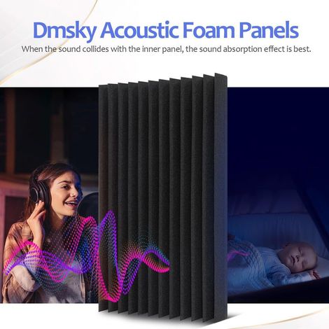 (30 x 30 x 2,5 cm) Paquet de 12 panneaux en mousse insonorisants, panneaux acoustiques en mousse anti-bruit, ignifuges auto-adhésifs, pour podcasting, studio d'enregistrement, bureau, adhésif double f (1/4)